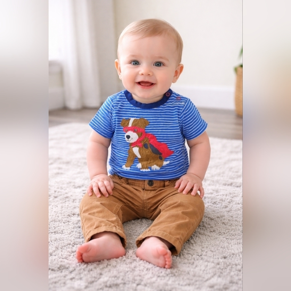 Blue Striped Dog Shirt and Brown Pants Set